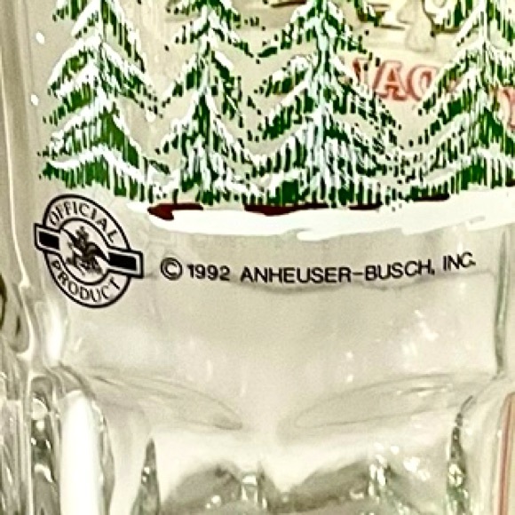 Budweiser Anheuser-Busch Clydesdales Large Glass Mug ‘92 VTG Christmas Barware - Picture 6 of 7
